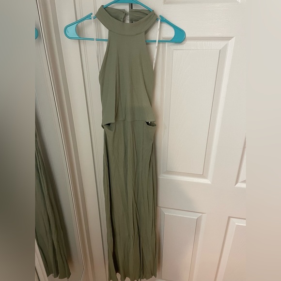 Modern Mode Sage Green Ribbed Cutout Halter Midi Dress - Picture 4 of 5